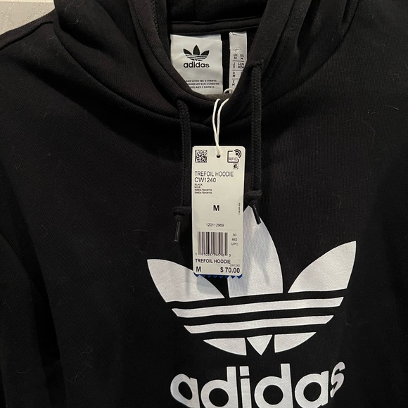 NWT $70 Adidas | Madewell | Trefoil Hoodie in Black with White Trefoil - Picture 5 of 7